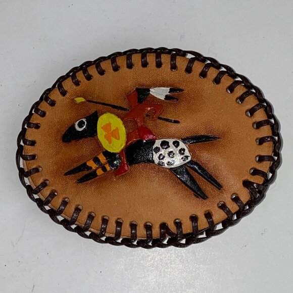 VTG Belt Buckle Master Leather Artist John Glassford Oval Tooled Native Horse - Picture 1 of 7